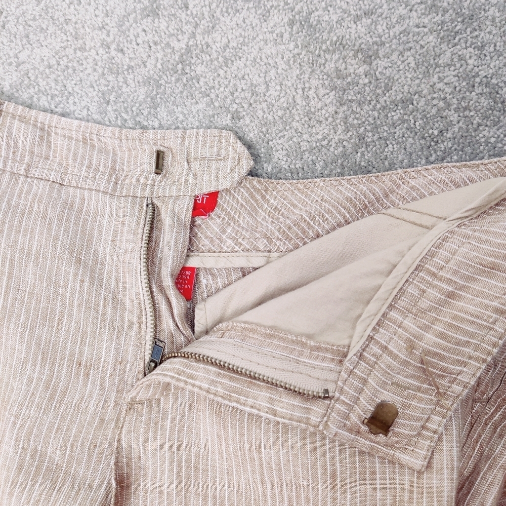 Esprit Women's Pinstriped Linen Wide Leg Pants Size 10 Tan Cream Business Casual - Picture 12 of 13